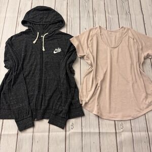 Nike Full Zip Hoodie XL Charcoal + Dri-Fit Tee Pink Women's Athletic Lot